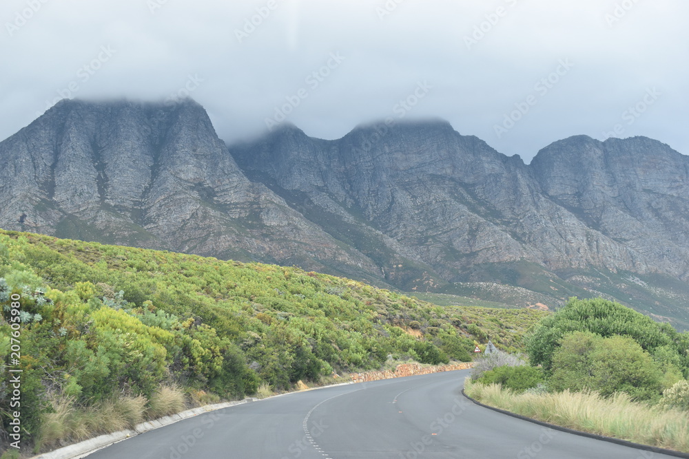 Panorama road with beautiful high mountains from Cape Town to Hermanus, South Africa