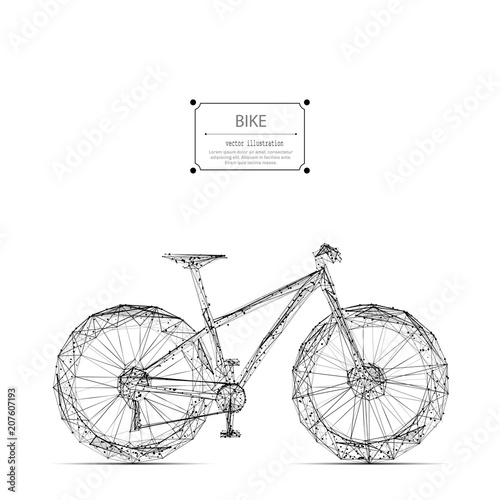 Abstract mash line and point bicycle origami on white background with an inscription. Abstract vector image of bike. Bicycle Low poly wire frame illustration. Lines and dots.