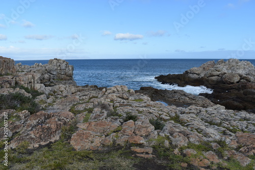 Beautiful beach at cliff walk in Hermanus in South Africa