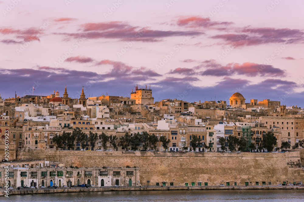 Beautiful sunset over Valletta skyline,Malta