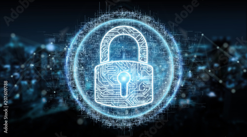 Wallpaper Mural Digital security hologram with padlock 3D rendering Torontodigital.ca
