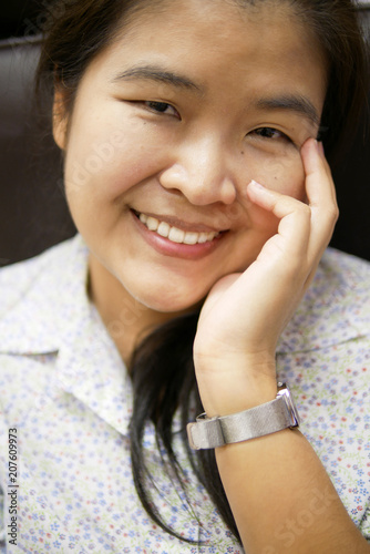 Head Shot Portrait of Young Asian Woman Smile