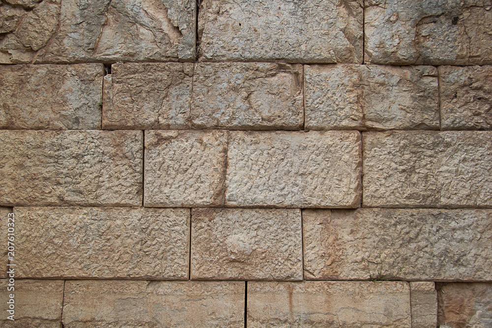 Naklejka premium stone background texture ancient gray beige brown wall of blocks