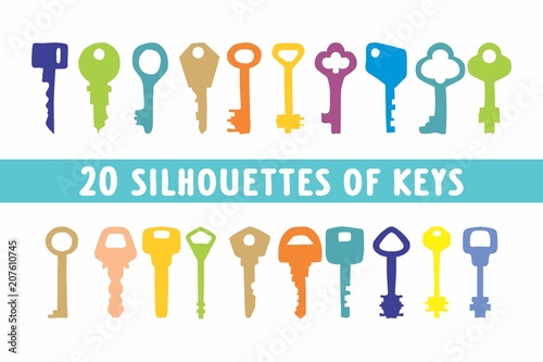 20 Set of different vintage keys shape designs