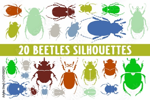 20 Beetles Silhouettes various design set