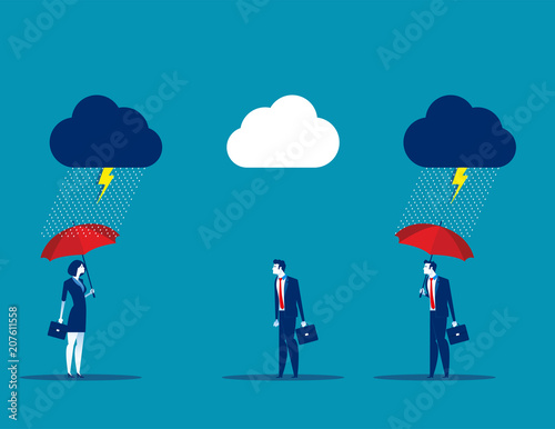 Protection, Business team with umbrella in storm. Concept business vector illustration, Flat business cartoon, Character style design, Good, Bad.