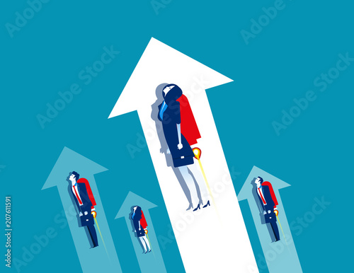 Business team growth workers. Concept business flying up vector illustration. Flat character style. Cartoon business design.
