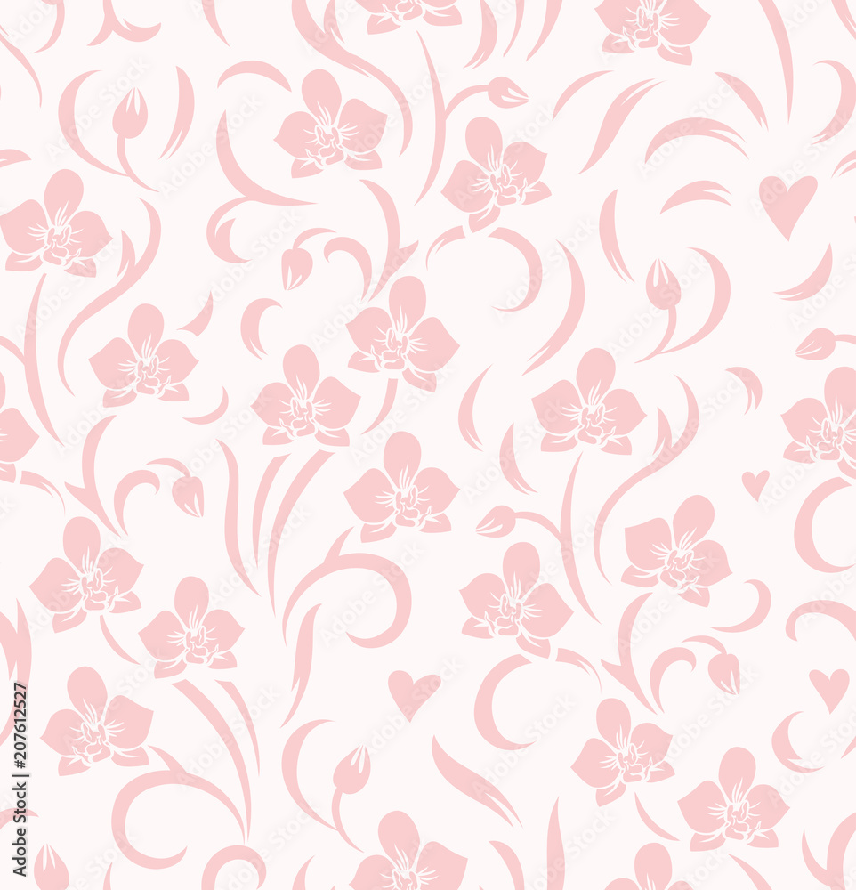 Seamless floral pattern with orchids. Vector background.