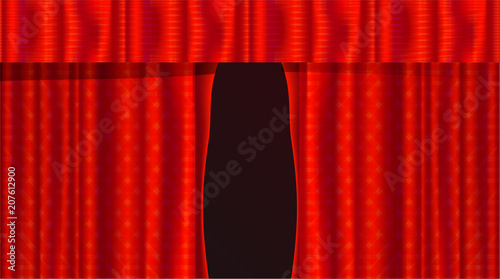 Red realistic theater curtains illustration. Opening velvet stage