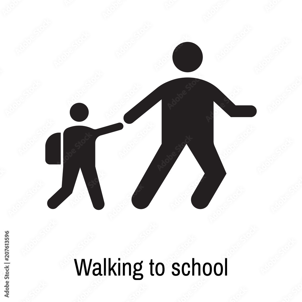 Walking to school icon vector sign and symbol isolated on white background, Walking to school logo concept Walking to school icon vector sign and symbol isolated on white background, Walking to school logo concept