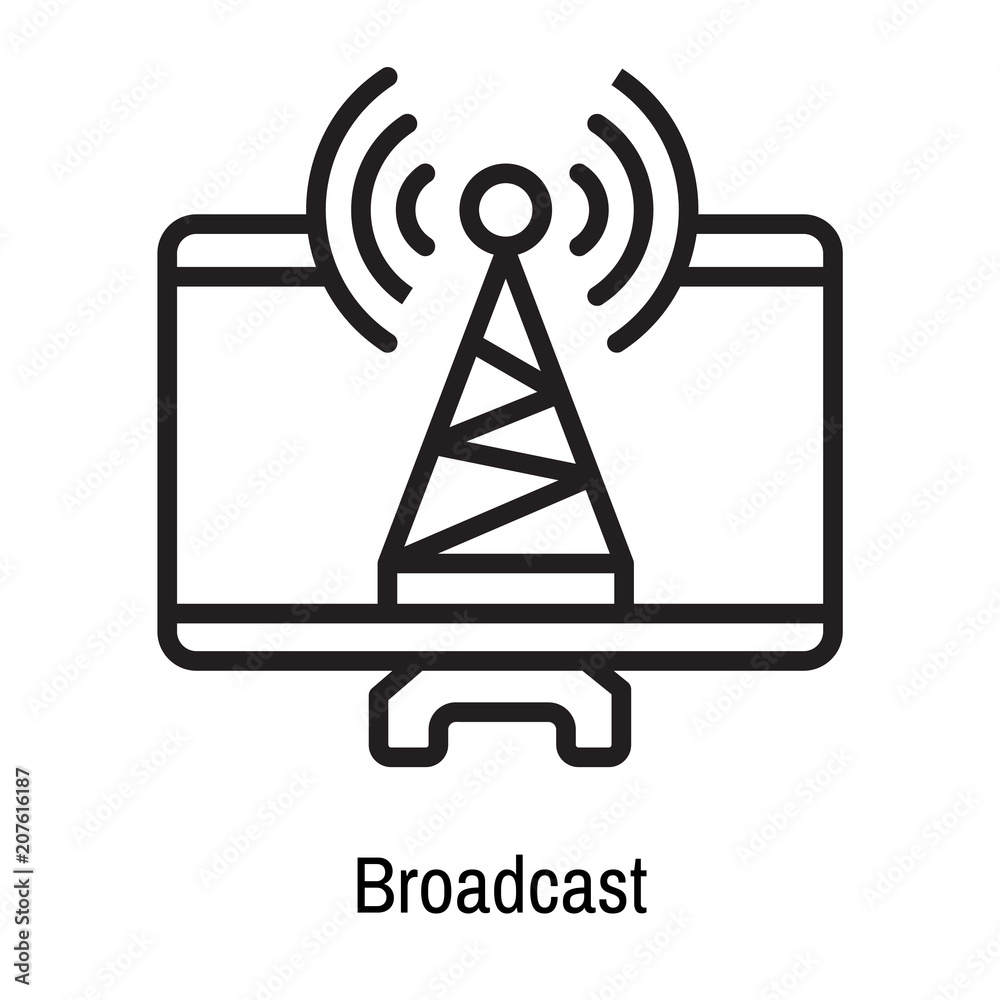 Broadcast icon vector sign and symbol isolated on white background, Broadcast logo concept Broadcast icon vector sign and symbol isolated on white background, Broadcast logo concept