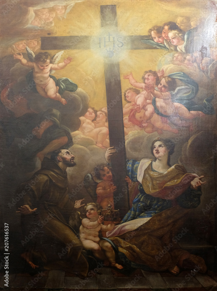 St. Francis of Assisi and St. Helen worship the True Cross by the G. B. Gaulli from 17th century in the convent of the Friars Minor in Dubrovnik