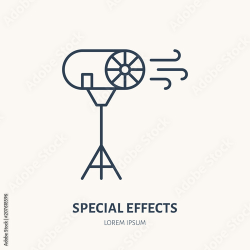 Wind special effect machine flat line icon. Photography equipment sign. Thin linear logo for photo studio.