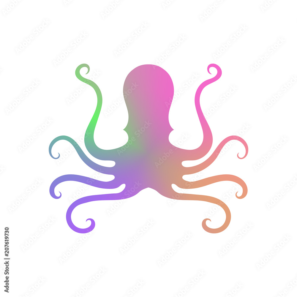 Colorful Octopus Icon on White Background. Stilized Logo Design. Sea Food Symbol. Colorful Octopus Icon on White Background. Stilized Logo Design. Sea Food Symbol.
