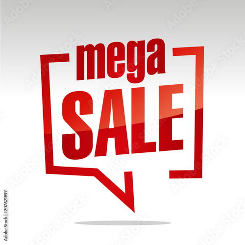 Mega sale in brackets white red isolated sticker icon