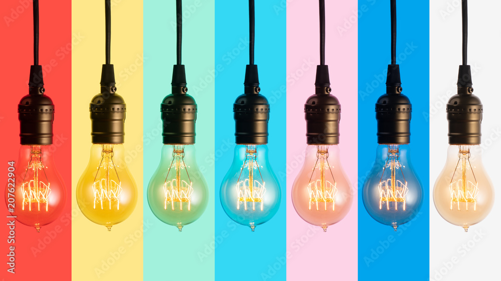 Set of colorful Edisin light bulbs on different backgrounds Set of colorful Edisin light bulbs on different backgrounds