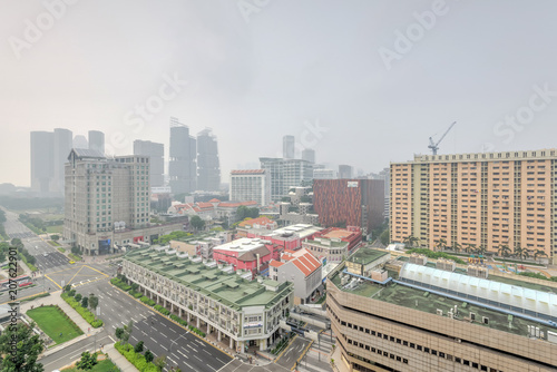 Photography Aerial view haze day at Bugis street, Singapore