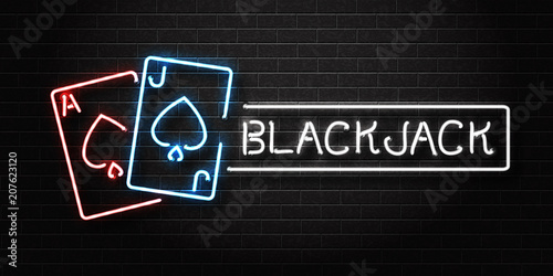 Vector realistic isolated neon sign of Blackjack logo for decoration and covering on the wall background. Concept of casino and gambling.