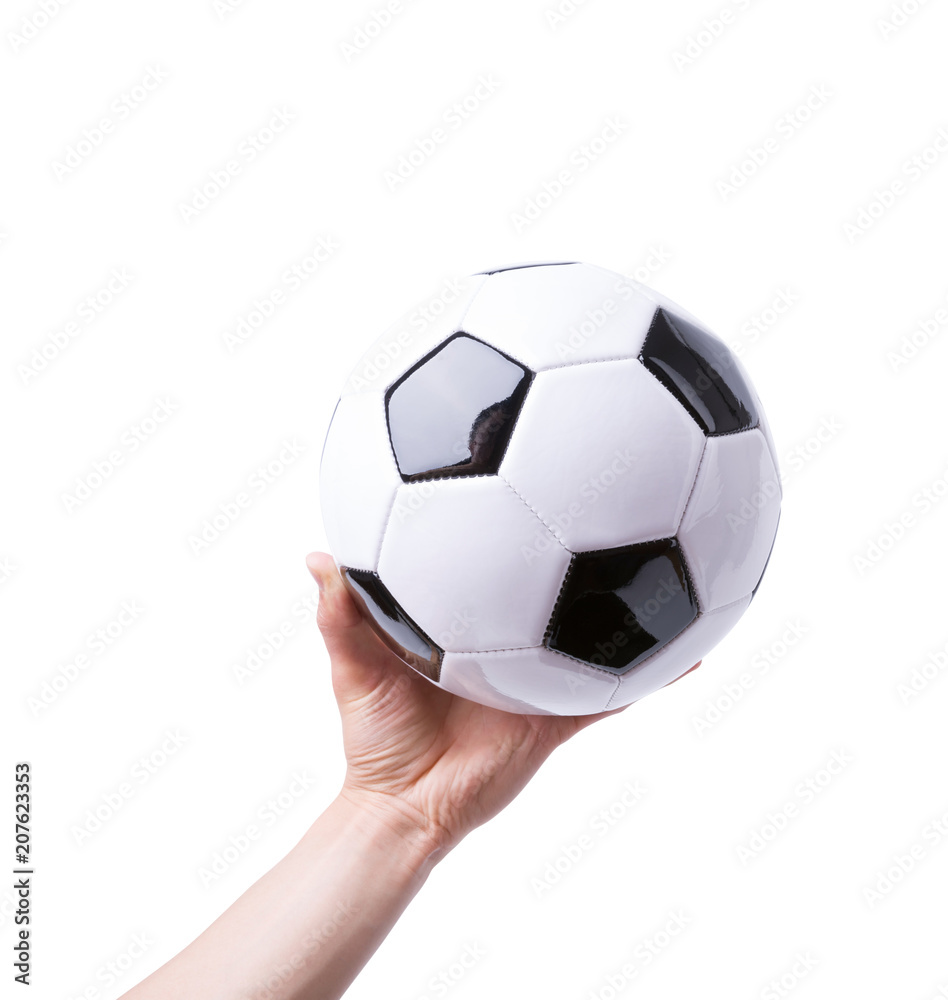 Hand holding soccer ball isolated on white background. Hand holding soccer ball isolated on white background.