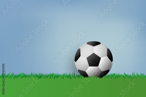 Football on green grass. paper art style.