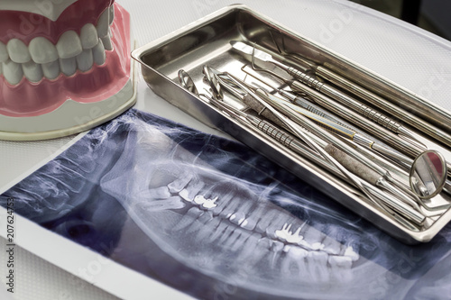 dental tools on white background top view.  Stomatology photo