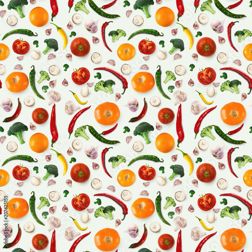 Collage of various vegetables on white background  isolated