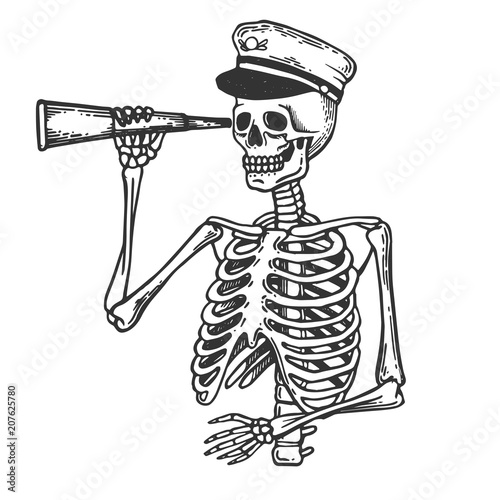 Skeleton captain on horse engraving vector