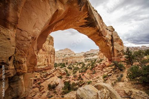 Spectacular view to Hickman Natural Bridge in Capitol reef National park in Utah, USA