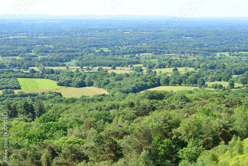 Looking down at the Sussex countryside from Leith hill in Surrey.  