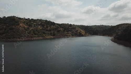 Aerial view of the Rumblar Reservoir at 79% of its capacity, near the population of Baños de la Encina, province of Jaen, Andalusia, Spain photo