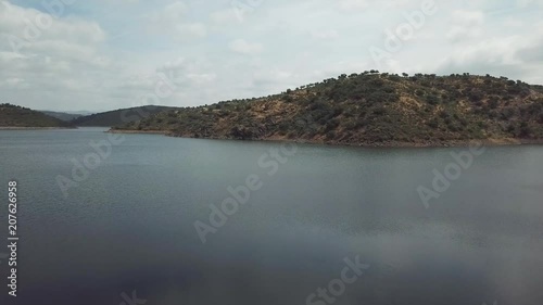 Aerial view of the Rumblar Reservoir at 79% of its capacity, near the population of Baños de la Encina, province of Jaen, Andalusia, Spain photo