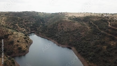 Aerial view of the Rumblar Reservoir at 79% of its capacity, near the population of Baños de la Encina, province of Jaen, Andalusia, Spain photo