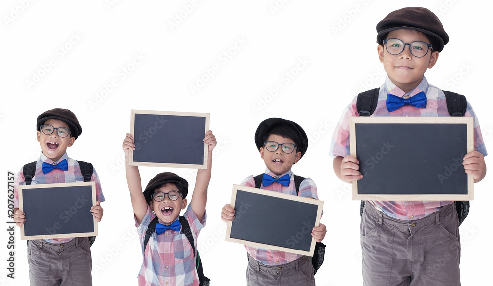 little boy holding a blackboard in isolated white background little boy holding a blackboard in isolated white background
