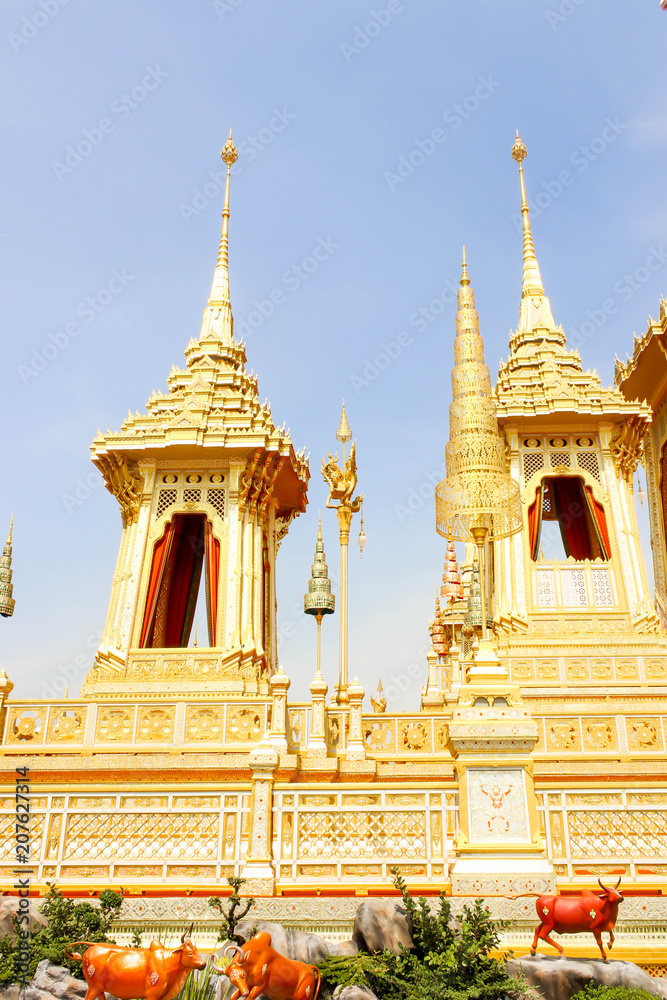 Bangkok, Thailand - November 04, 2017; Beautiful two gold view The Royal Crematorium for HM the late King Bhumibol Adulyadej  at November 04, 2017