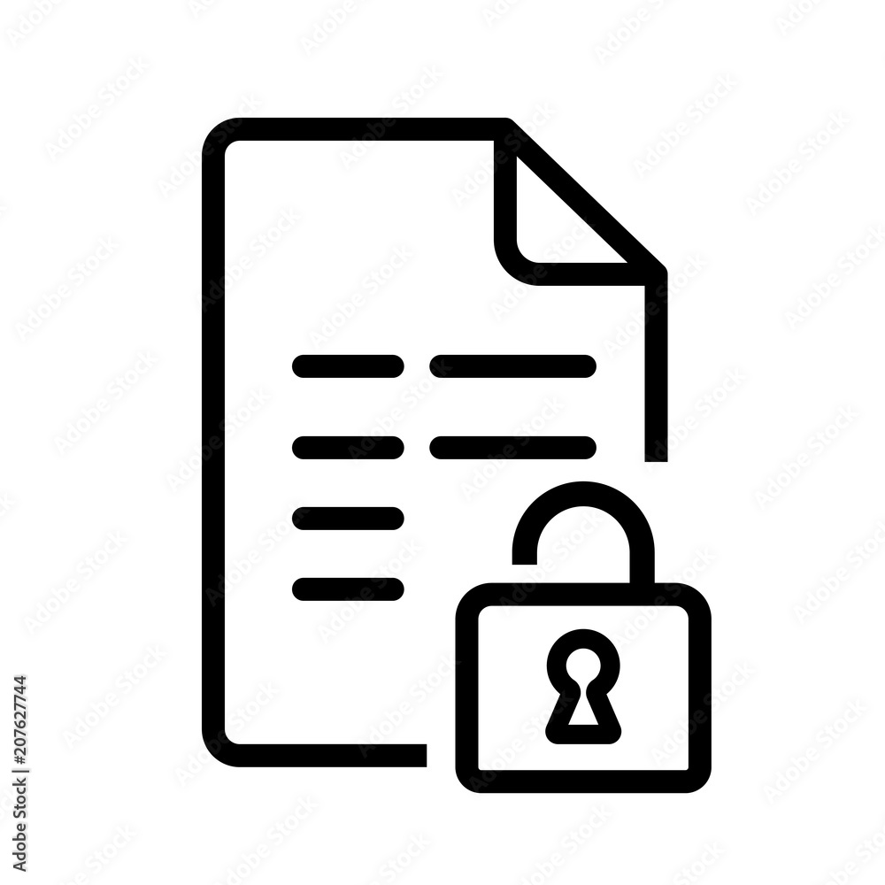 Vector file icon with unlocked security padlock symbol Vector file icon with unlocked security padlock symbol