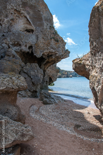 Rocks on the coast of the sea of Azov. General beaches.
