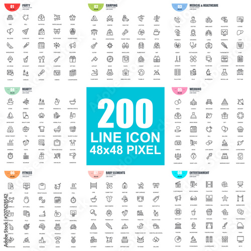 Simple set of vector thin line icons. Linear pictogram pack. 48x48 Pixel Perfect.