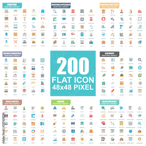 Simple set of vector flat icons. Flat pictogram pack. 48x48 Pixel Perfect.