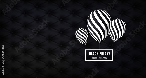 Vector Black and White Balloons and black upholstery background. Black Friday sale concept.