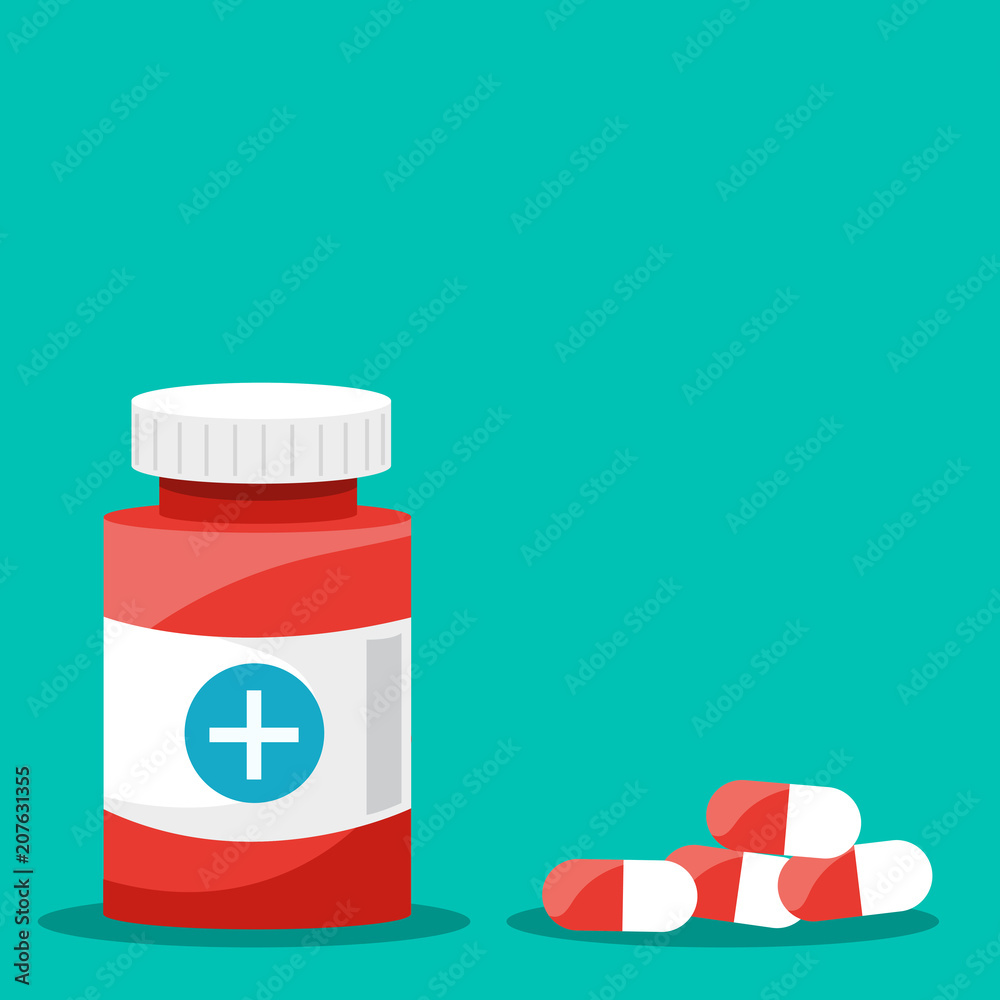 Pill bottle. Medical capsules container - Vector illustration. Pill bottle. Medical capsules container - Vector illustration.