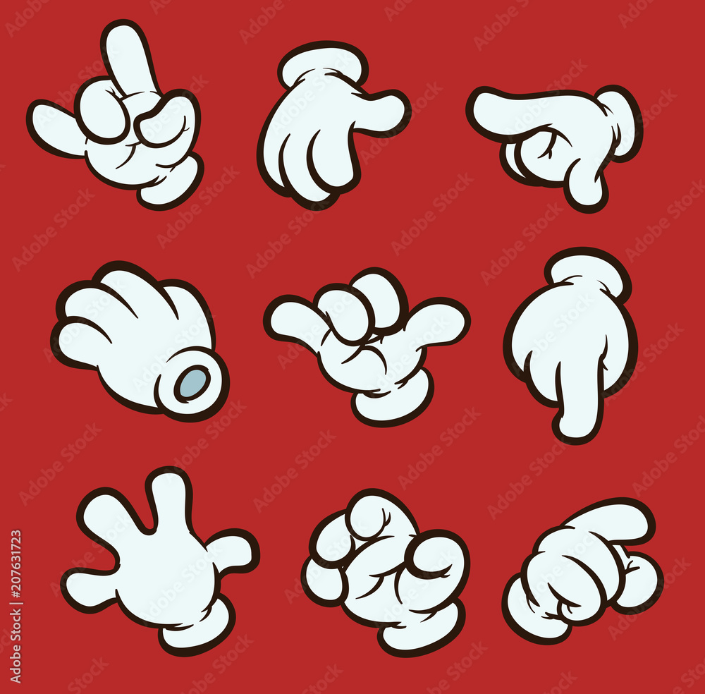 Cartoon four fingered gloves with different gestures. Vector clip art  illustration. Each one on a separate layer. Stock Vector | Adobe Stock