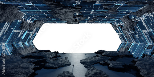 Fototapeta Naklejka Na Ścianę i Meble -  Huge asteroid spaceship interior 3D rendering elements of this image furnished by NASA