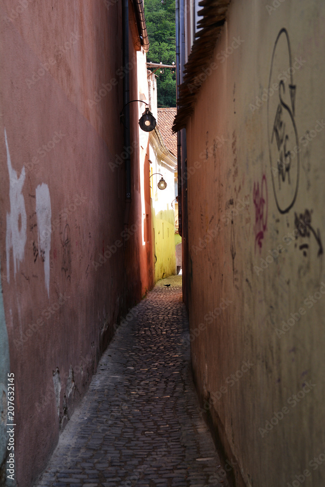 Rope Street , narrowest colorful old street in Brasov, Romania