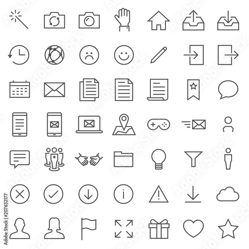 Utility Social Network vector icon set. Included the icons as download, map, file , user, gift, idea, deal, connection, edit, calendar, inbox, favorite, flag, document, login, upload, moblie and more