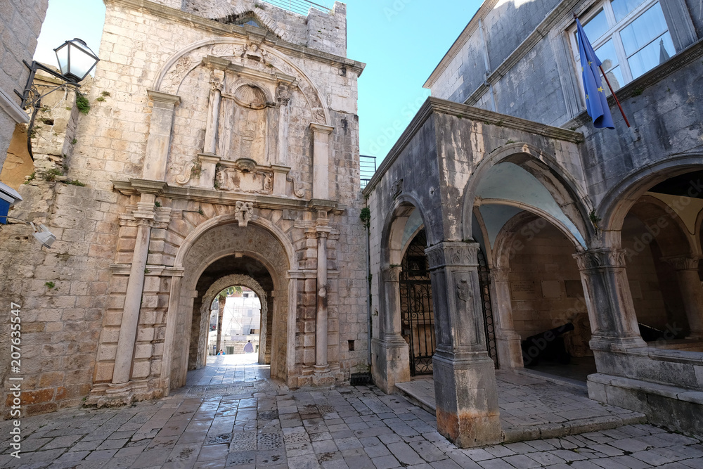 View of the Main (Land) Gate of the old town, in Korcula, Dalmatia, Croatia 