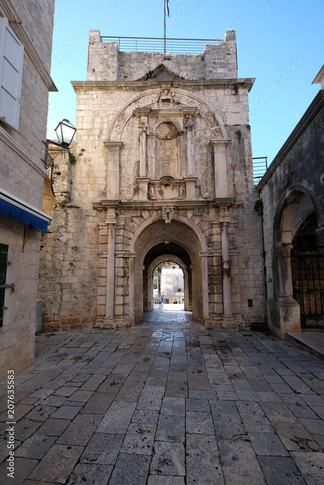 View of the Main (Land) Gate of the old town, in Korcula, Dalmatia, Croatia 