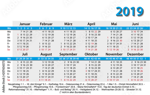 Kalender 2019 Visitenkartenformat Vorlage blau