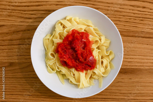 handmade pasta tagliatelle with tomato