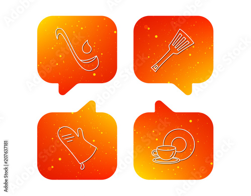 Soup ladle, potholder and kitchen utensils icon.
