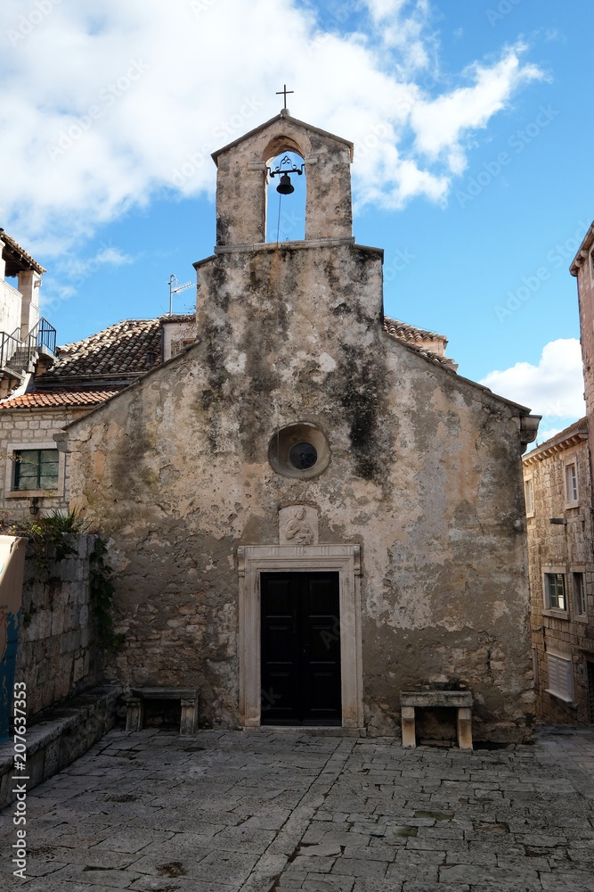 The Saint Peter church in the old town of Korcula, Dalmatia, Croatia